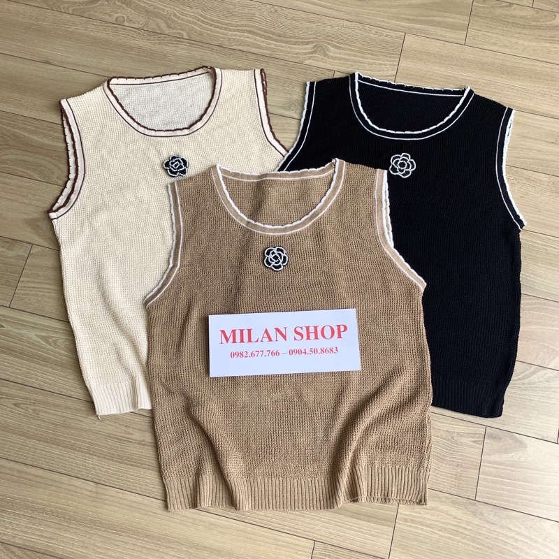 Áo len sát nách cổ tròn hoa trà sang trẻ hot hit