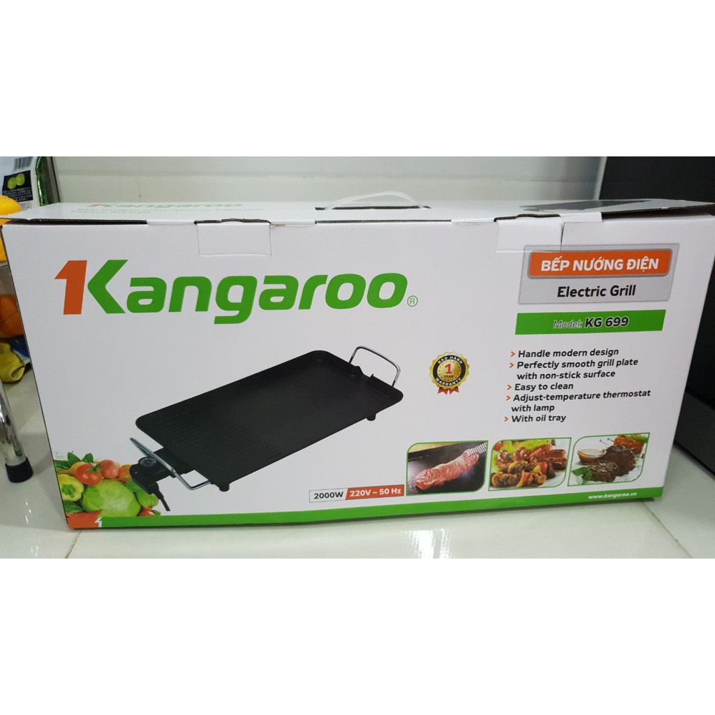 Bếp nướng điện không khói Kangaroo KG - 699 hàng chính hãng mem chống dính dày 628 x 133 x 303