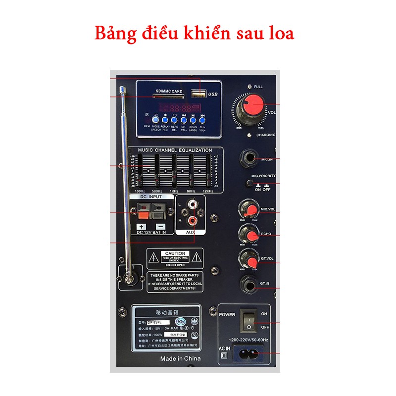 LOA KÉO TEMEISHENG DP-297L loại 3 tấc kèm 2 mic loa sử dụng bình ác quy cho âm thanh và thời gian hay với lâu