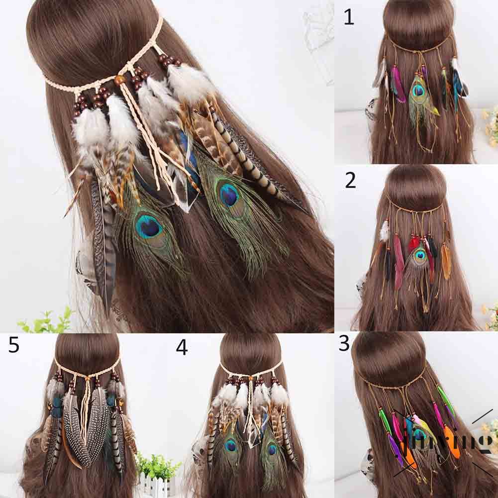 GETNOIVAS Băng đô đính lông vũ phong cách Boho