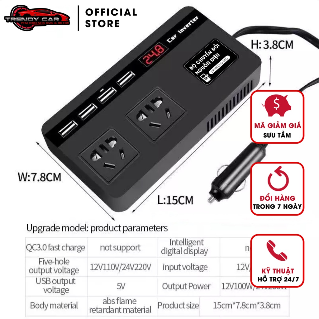 Adapter Đổi điện tẩu sạc 12v ra 220v cắm laptop, Bộ Chuyển Đổi Nguồn Điện 12v Sang 220v 12v / 24v Chuyên Dụng Cho Xe Hơi