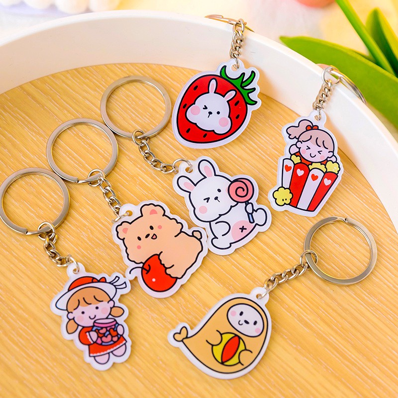 Móc Khoá Xe Hình Icon Sticker Hoạt Hình Móc Balo, Chìa Khoá Siêu Xinh Cute Mới