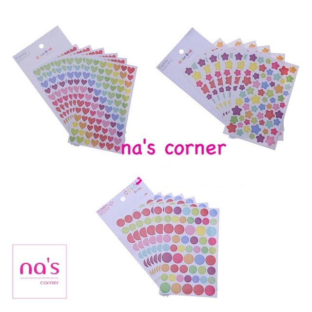 Bộ 6 tờ Decal dán miếng dán trang trí hình tim, ngôi sao, tròn sticker stickers