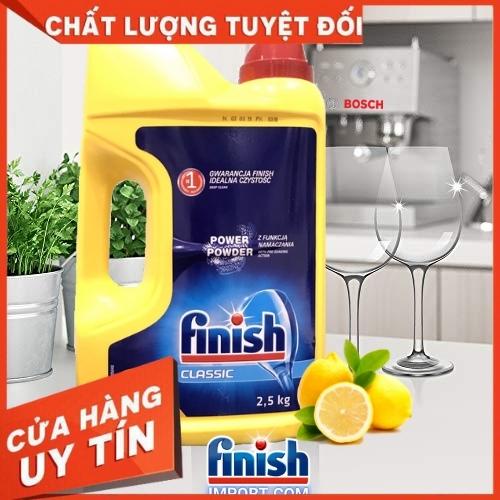 [CHÍNH HÃNG] Hộp bột rửa chén Finish Classic 2,5Kg (Hương chanh – 250 lần dùng) – (Dành cho máy rửa chén 7 tới15 bộ).