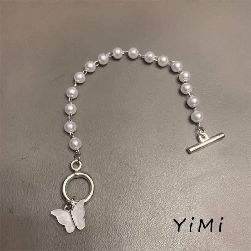🌈Vòng tay chuỗi hạt ngọc trai mặt hình bướm phong cách Hàn Quốc cổ điển cho nữ