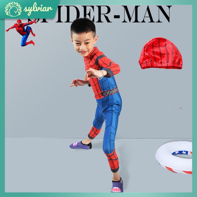 Bộ Đồ Bơi Lặn 2 Món Tay Dài Chống Nắng + Mũ Bơi Giữ Ấm Cho Bé Trai 5-12 Tuổi