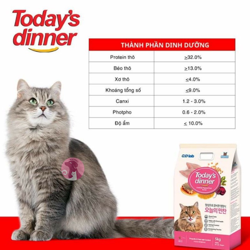 Thức ăn cho mèo - Hạt Today's Dinner (NK Hàn Quốc) (5Kg) - Thơm ngon, bổ rẻ số 1 Shopee