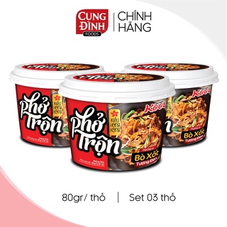 Phở trộn Cung Đình Kool hương vị Bò Xốt Tương Đen Thố 80gr, set 3 thố