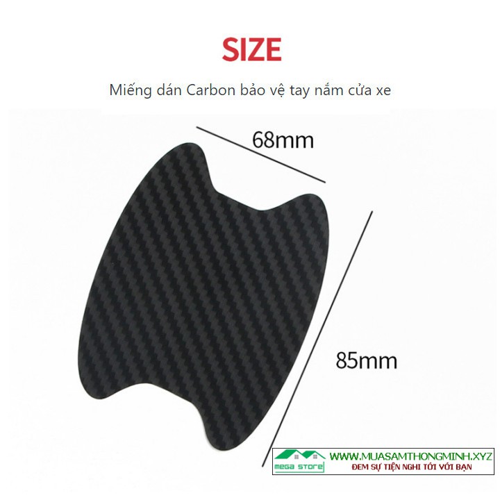 Miếng Dán Chống Xước Hõm Tay Nắm Cửa Xe Ô Tô – Bộ 04 Miếng Carbon 3D