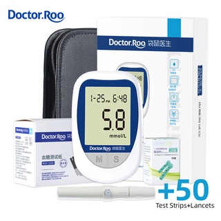 Doctor.Roo Bộ máy đo đường huyết / theo dõi đo bệnh tiểu đường với que thử 50 và kim 50