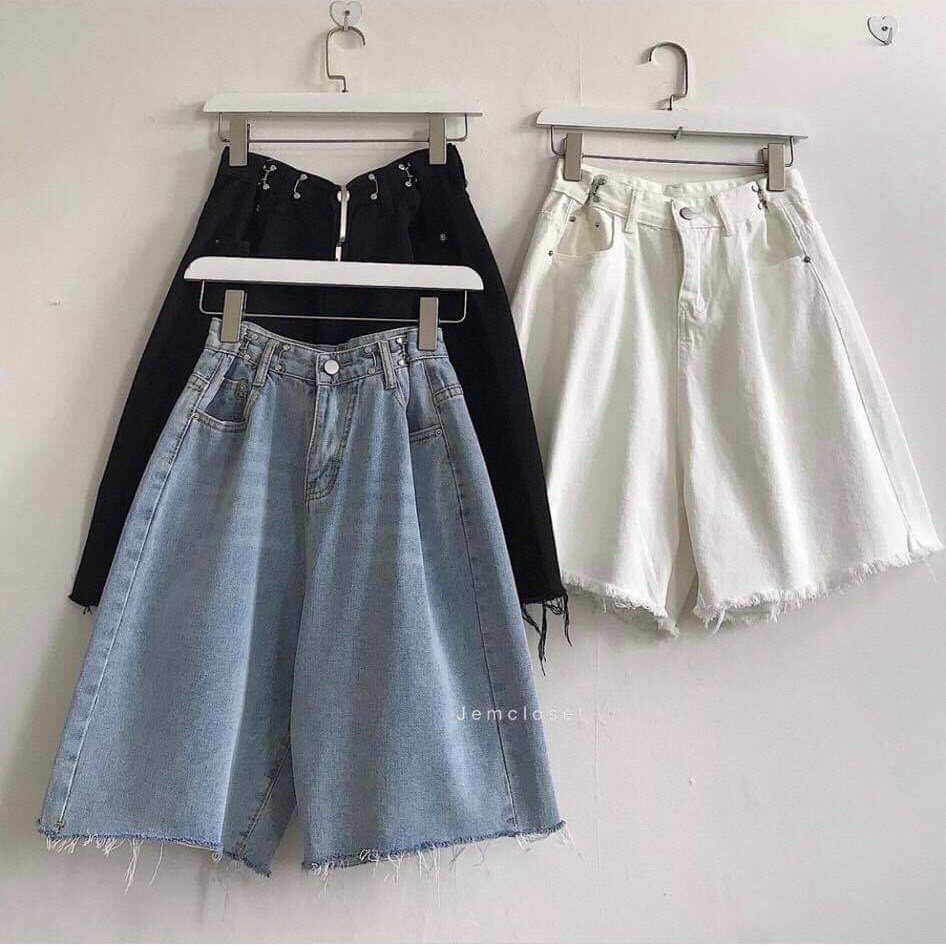 Quần jean ngố gài khuy MunMunStore jean ngố denim phom xòe, lưng cao mềm mại ( ảnh + video thật)