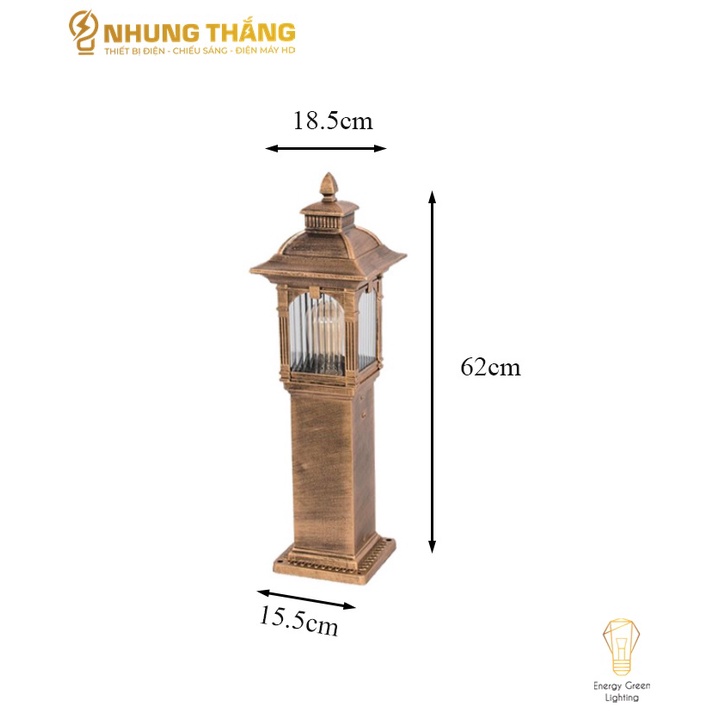 Đèn Cột Trang Trí Sân Vườn Cổ Điển DSV-1172 Chống Nước - Chiều Cao 62cm - Cắm Điện 220V - Kèm Bóng G45 - Bảo Hành 1 Năm