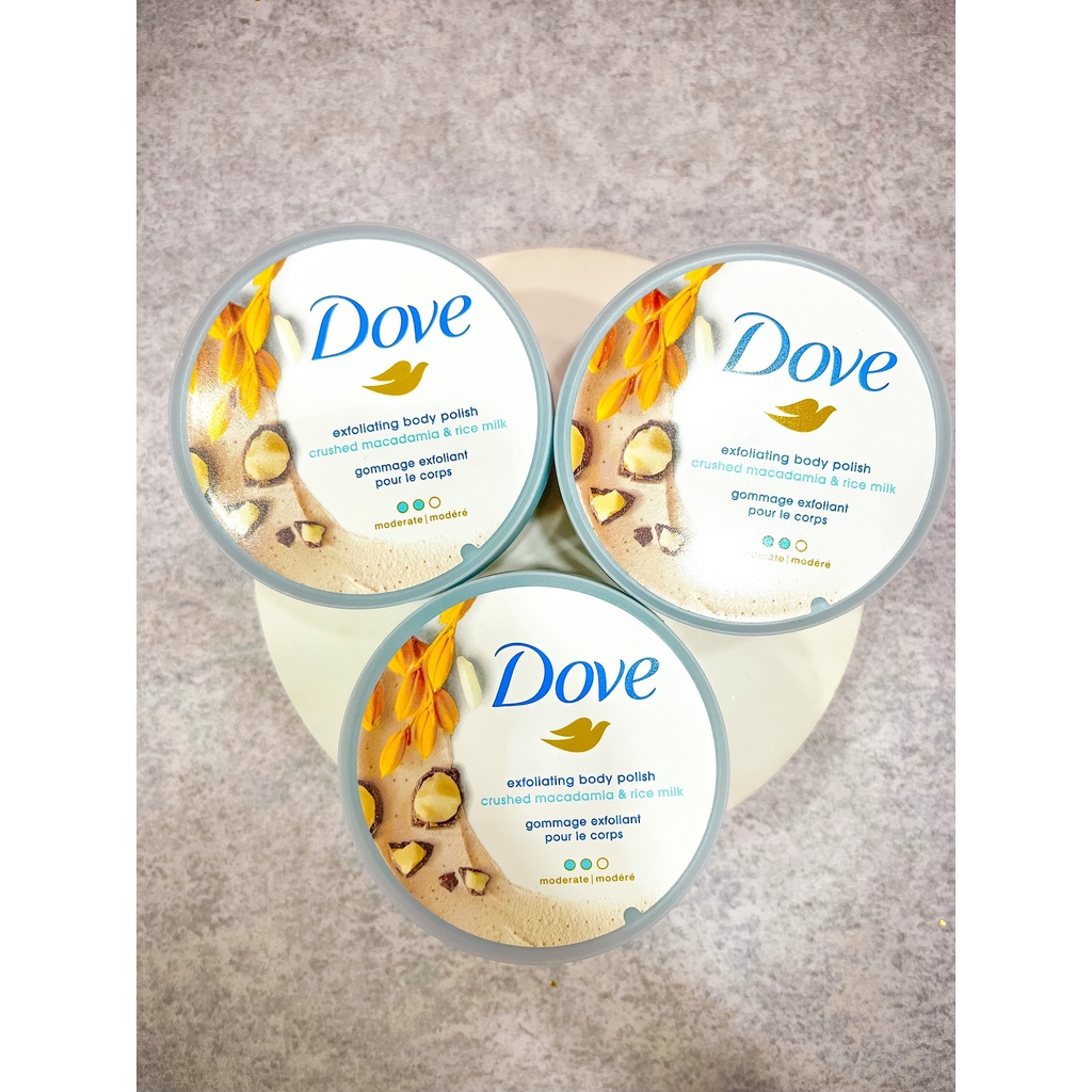 Tẩy Tế Bào Chết Body DOVE Mỹ Macca Giúp Da Mịn Màng Chiết Xuất Từ Thiên Nhiên 298gr