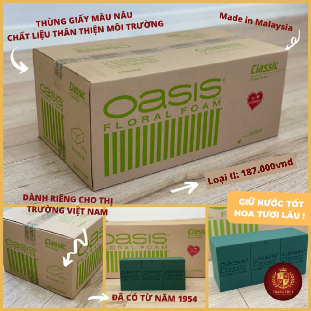 Xốp Cắm Hoa Tươi Oasis Chính Hãng Giữ Nước Tươi Lâu Made in Malaysia