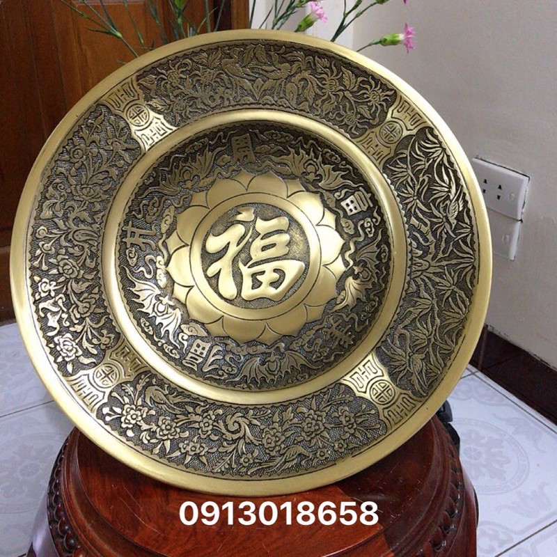 Mâm bồng mâm ngũ quả đồng cao 40cm.