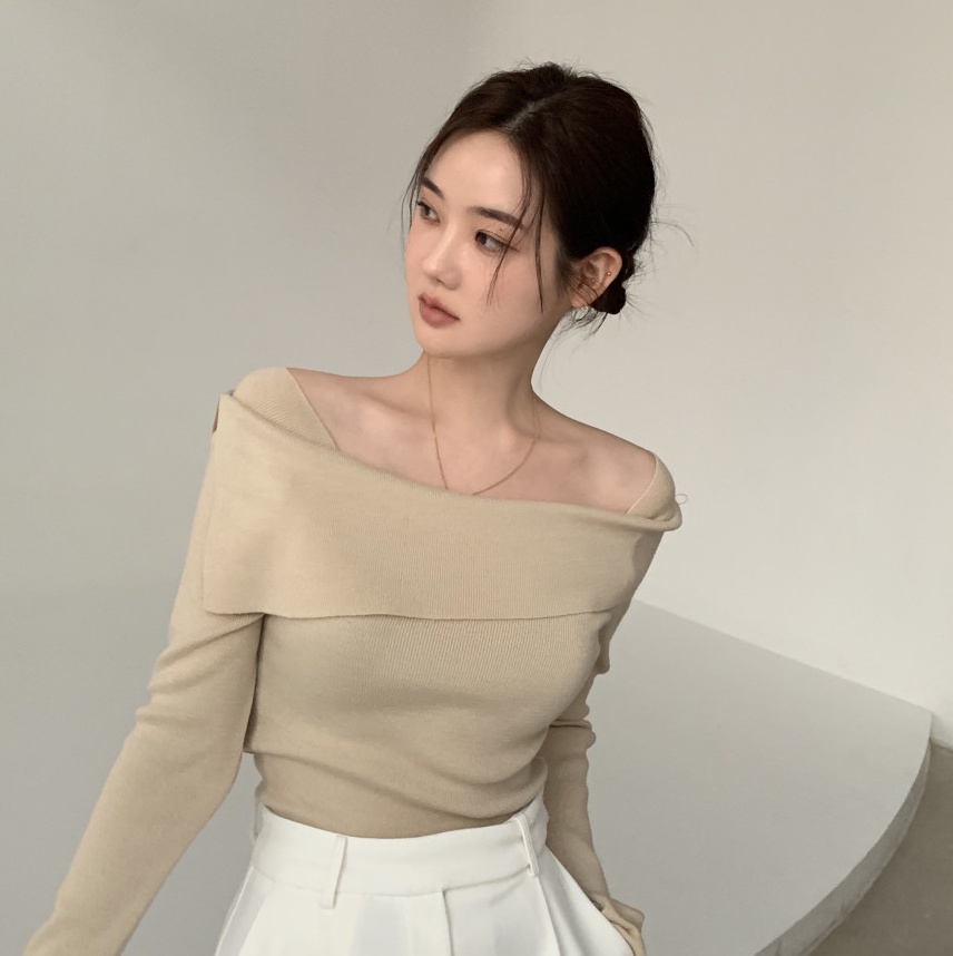 Áo Sweater Hàn Quốc Dài Tay Hở Vai Dáng Ôm Gợi Cảm 54042