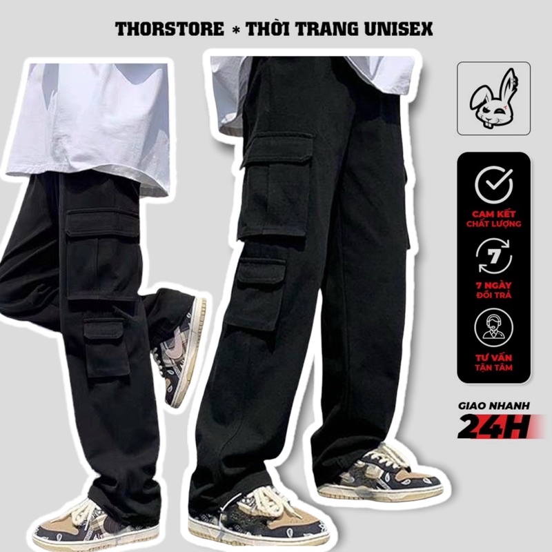 Quần kaki nam nữ,thiết kế túi hộp ống rộng Boxo