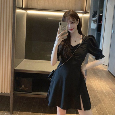 Đầm trắng, váy nhún ngực cổ tim dáng ngắn xẻ tà tay lỡ dễ thương | BigBuy360 - bigbuy360.vn