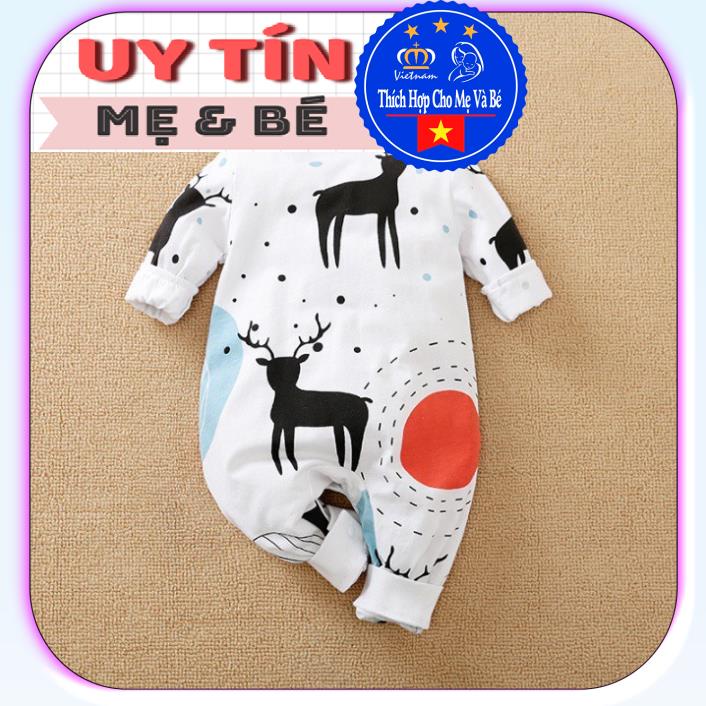BodySuit giáng sinh noel cho bé,áo liền quần dễ thương dài tay kiểu nai đen cho bé (3097), cotton 100%, Aiueo Nhật.