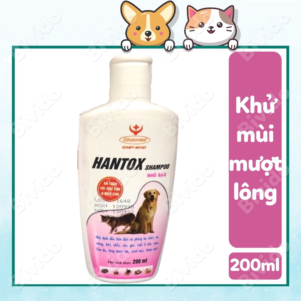 Sữa tắm chó mèo Hantox Shampoo diệt ve rận bọ chét ghẻ ngứa 200ml - Bivido