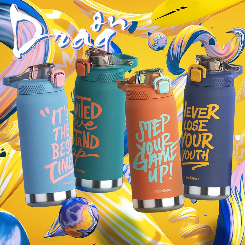 Bình giữ nhiệt thể thao1000ml chính hãng thương hiệu HELLO DREAM chất liệu 304 không gỉ đựng nước hàng ngày,tập thể thao