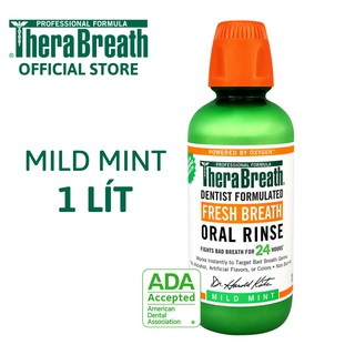(1 Lít) Nước súc miệng TheraBreath vị Mild Mint chai xanh lá - Nhận biết hiệu quả ngay sau lần dùng đầu tiên