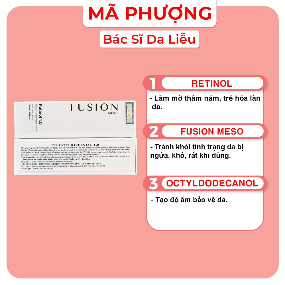 Retinol Fusion 1% Kem dưỡng da, chống lão hóa, mờ nám, giảm mụn trẻ hóa làn da (30ml)