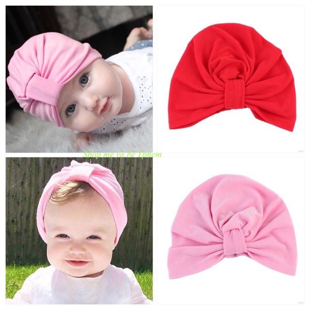 Mũ turban nơ thắt nút siêu yêu cho bé(0-10tháng)