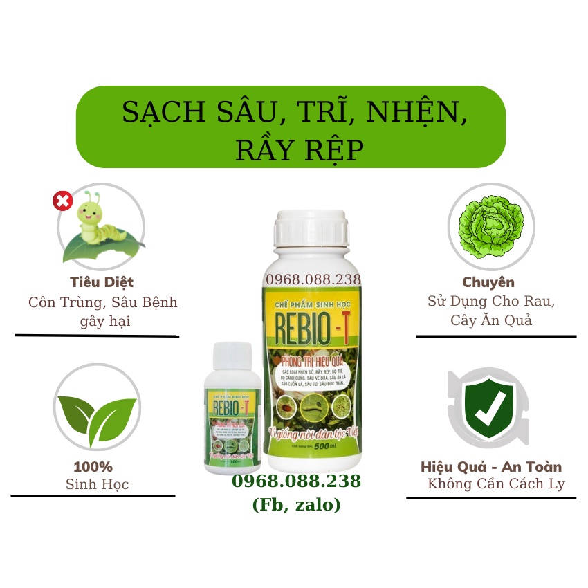 Chế phẩm sinh học 𝐑𝐄𝐁𝐈𝐎 𝐓 𝟏𝟎𝟎𝐦𝐥 ⚡CHÍNH HÃNG⚡ Đặc trị nhện đỏ, bọ trĩ, sâu ăn lá, sâu cuốn lá, sâu vẽ bùa...trên rau màu