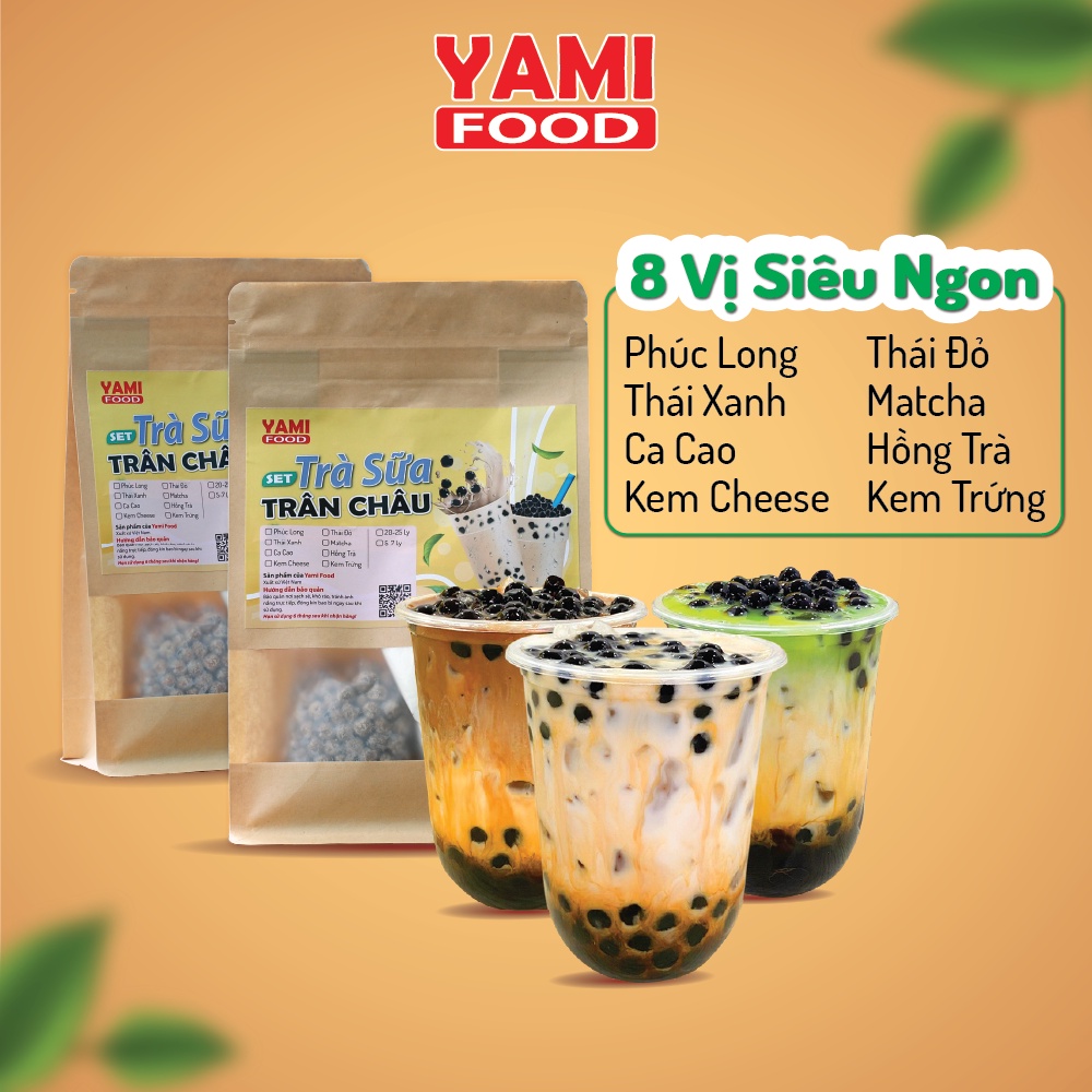 Set nguyên liệu pha trà sữa phúc long, thái xanh, thái đỏ, hồng trà, kem trứng dừa nướng, kem cheese Yami Food