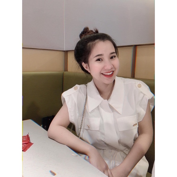 Áo sơ mi chờm vai rút eo