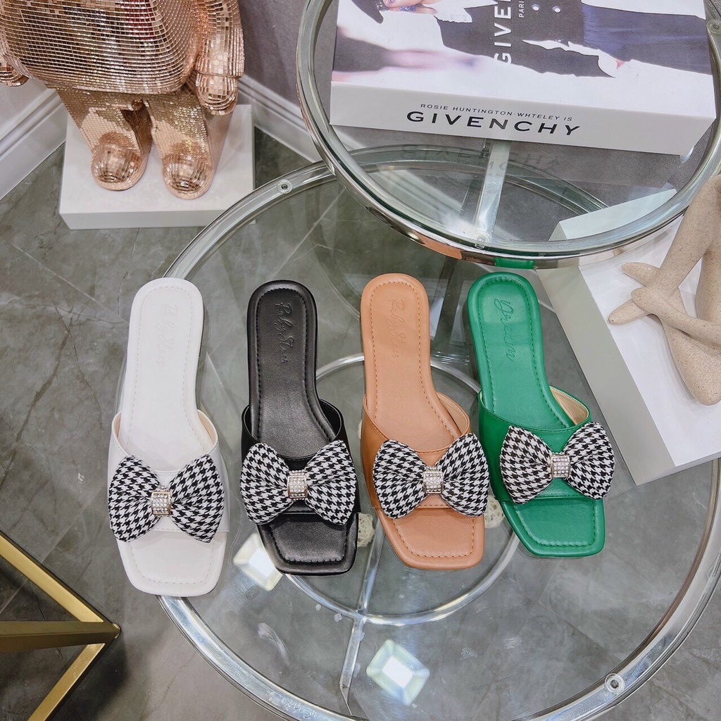 Dép nữ phối nơ kẻ mẫu mới nhất hè 2022 mã V73