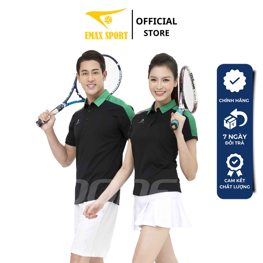 Áo tennis cổ trụ Nam Nữ Donexpro, Vải thun mè caro thoáng khí, co giãn tốt MC- 9034 - AC- 3634 - Đen