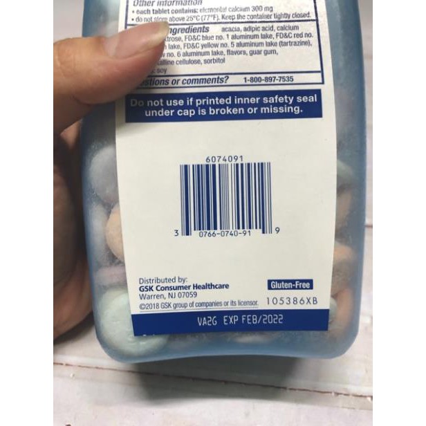 Tums Smoothies Assorted Fruit 750mg 250 viên