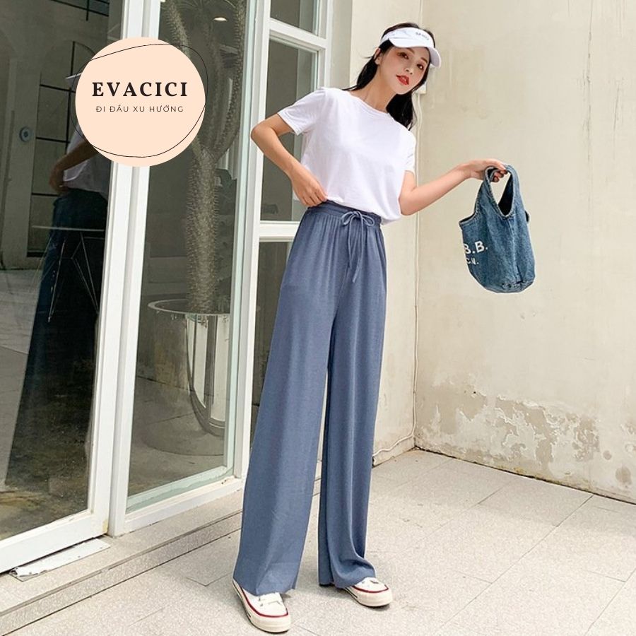 [EVACICI] Quần ống rộng cotton tăm culottes cạp chun sau form Hàn Quốc siêu hack dáng - có nhiều màu.