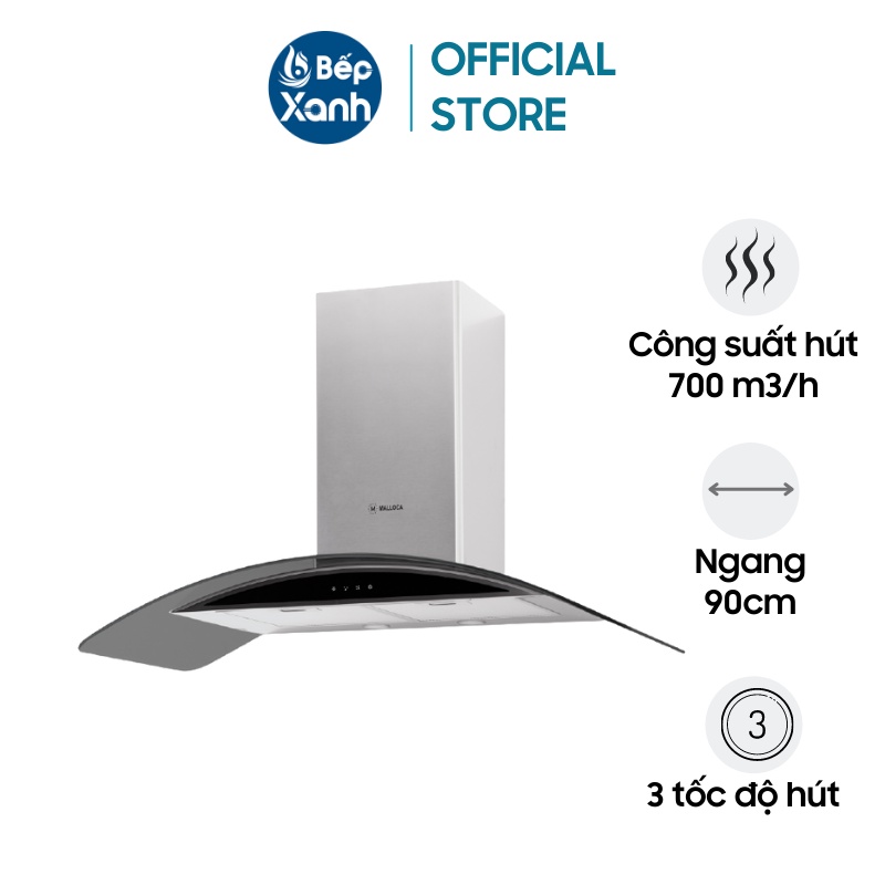 [FREESHIP HCM] Máy Hút Mùi Áp Tường Malloca Gama K3155.9 - Ngang 90cm - Công Suất Hút 700 m3/h