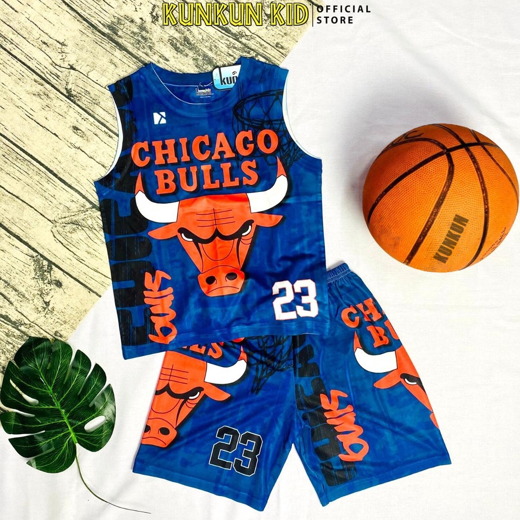 Quần áo bé trai chất Thun lạnh Kunkun Kid BR005 thiết kế thể thao in hình đội tuyển Chicago Bulls size đại 10-60kg