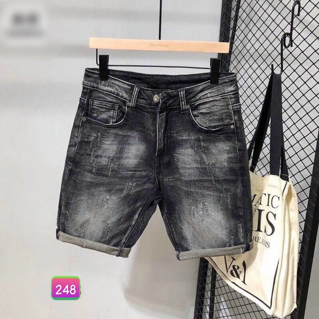Quần Short Jean Nam Đùi Rin Đen Họa Tiết Co Giãn 4 chiều M77