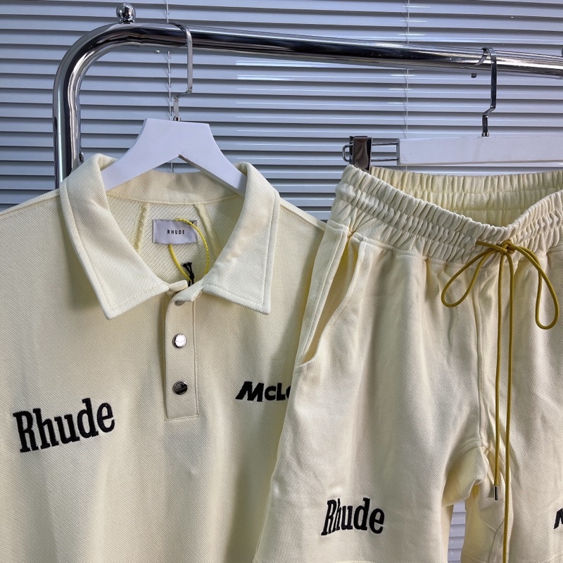 ⚡️ - Set Quần Áo RHUDE x McLaren Pique Vintage Racer Polo/Short, Bộ quần áo RHUDE màu be