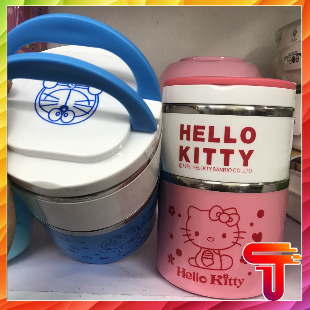 Cặp lồng cơm giữ nhiệt 2 tầng Hello Kitty và Dremon. Hộp Cơm Giữ Nhiệt 2 Tầng Hình Thú Ngộ Nghĩnh T3B3