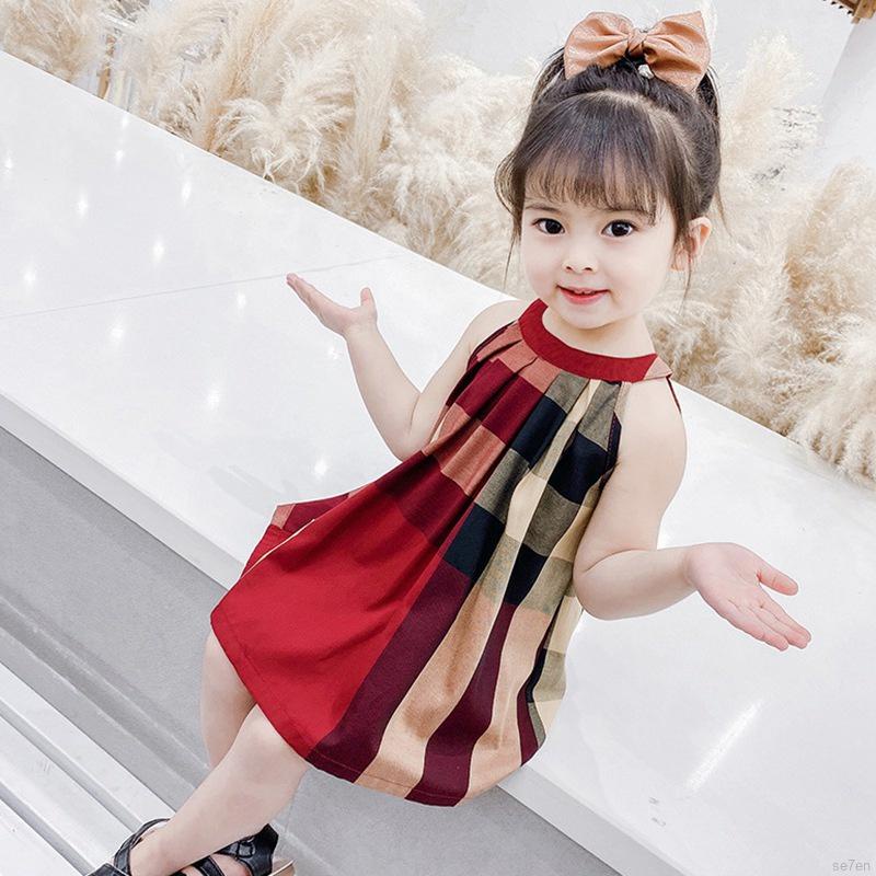 Đầm Công Chúa Không Tay Họa Tiết Kẻ Sọc Caro Xinh Xắn Cho Bé Gái