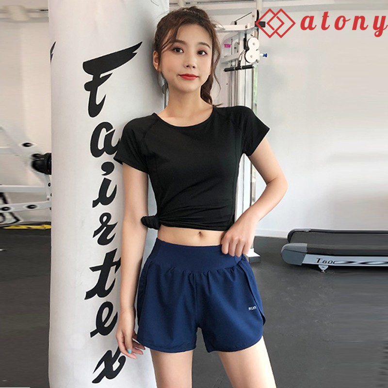 Quần Short Nữ Tập Gym, Yoga, Aerobic, Zumba Cao Cấp ATONY, Thiết Kế 2 Lớp, Co Giãn Tốt, Có Túi Đựng Điện Thoại