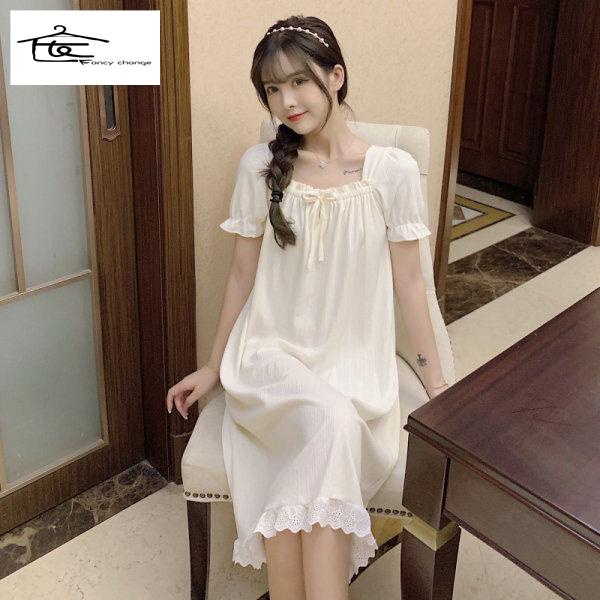 Đồ ngủ/ đầm ngủ tay ngắn dáng rộng in hoa dễ thương thời trang mùa hè cho bạn gái 22022