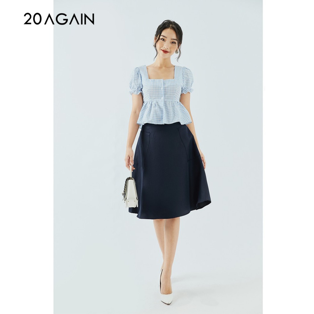 [Mã WABR250 giảm 10% đơn 250k] Áo sơ mi nữ kẻ caro 20AGAIN thiết kế ngắn tay bèo công sở ASW0781