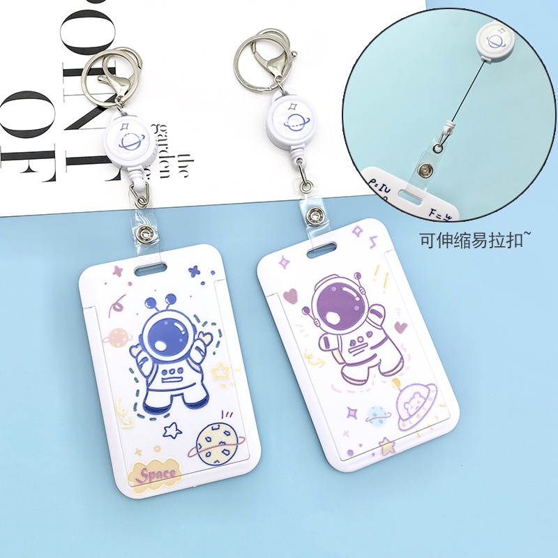 Bao Da Đựng Thẻ ID Hình Phi Hành Gia Có Dây Đeo Thu Gọn Cho Học Sinh