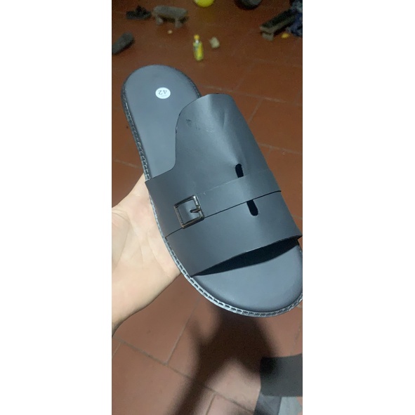 Dép lê nam chất liệu da , đế cao su ⭐️2 màu đen tuyền và xanh xám