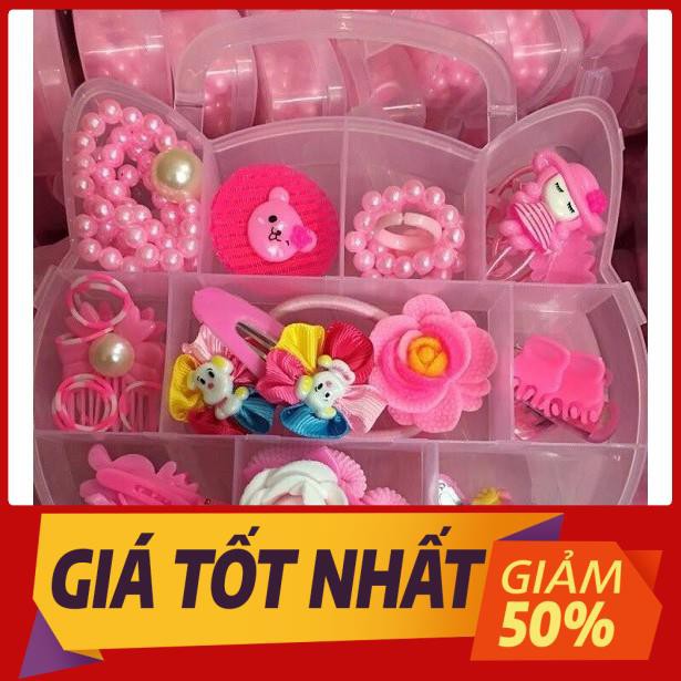 Bộ cột và cài tóc công chúa có hộp đựng mèo xinh cho bé - màu ngẫu nhiên - hộp buộc tóc kitty cho bé gái