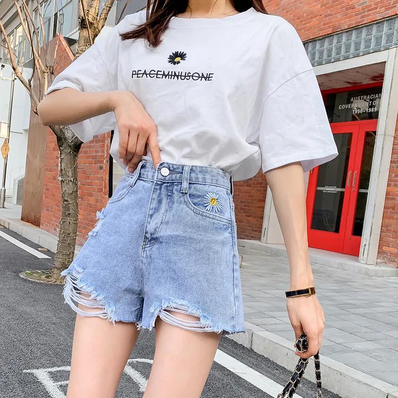 Quần Short Jeans Lưng Cao Thời Trang Hàn Cho Nữ