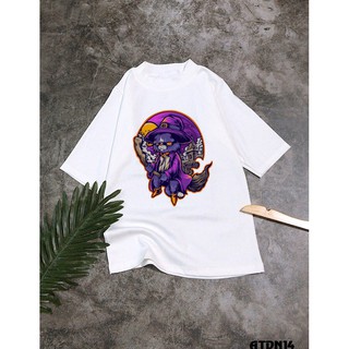 Áo Thun Tay Lỡ Nam Nữ In Họa Tiết Mèo Phù Thủy Cực Ngầu (dưới 65kg)- ATDN14