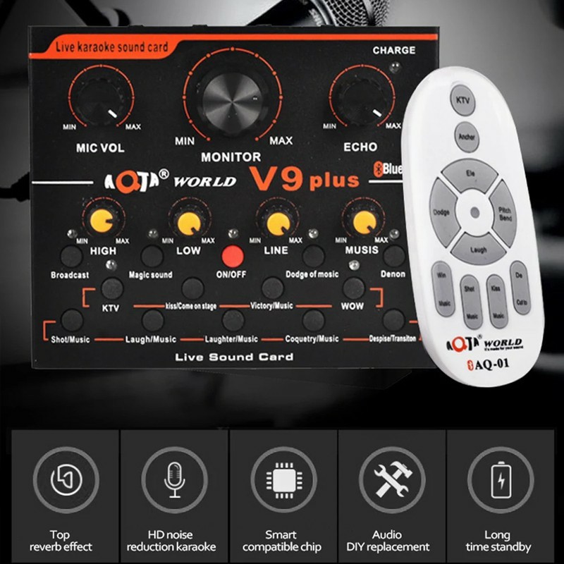 Soundcard V9 plus có BLUETOOTH auto tune live livestream  (Mic AT100-AQ220-Bm900-S8-V8-V9-V10)